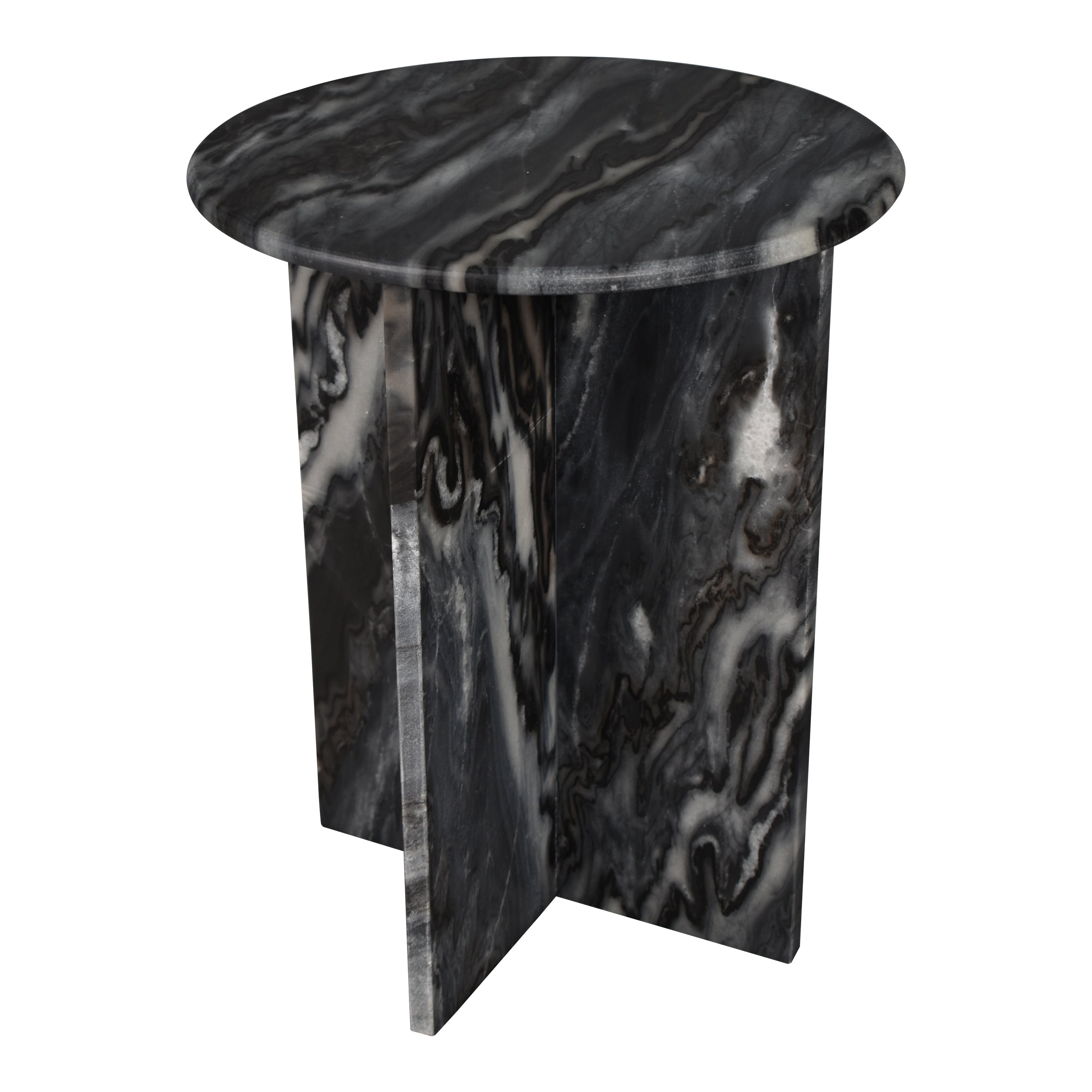 Elevate Your Space with the Javier Minimalist Round Solid Marble End Table - Chic Geometric X-Cross Base for Living Room or Bedroom