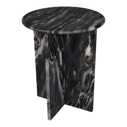 Elevate Your Space with the Javier Minimalist Round Solid Marble End Table - Chic Geometric X-Cross Base for Living Room or Bedroom