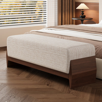 Hommeco Modern Rubber Wood Upholstered Bench - Thick Soft Cushion