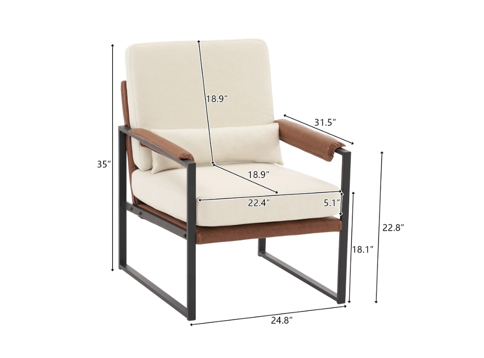 Hommeco Mid-Century Modern Retro Armchair – White & Brown Metal Frame