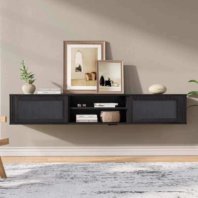 Modern Black Floating TV Stand up to 90" TV Wall Mount Media Console