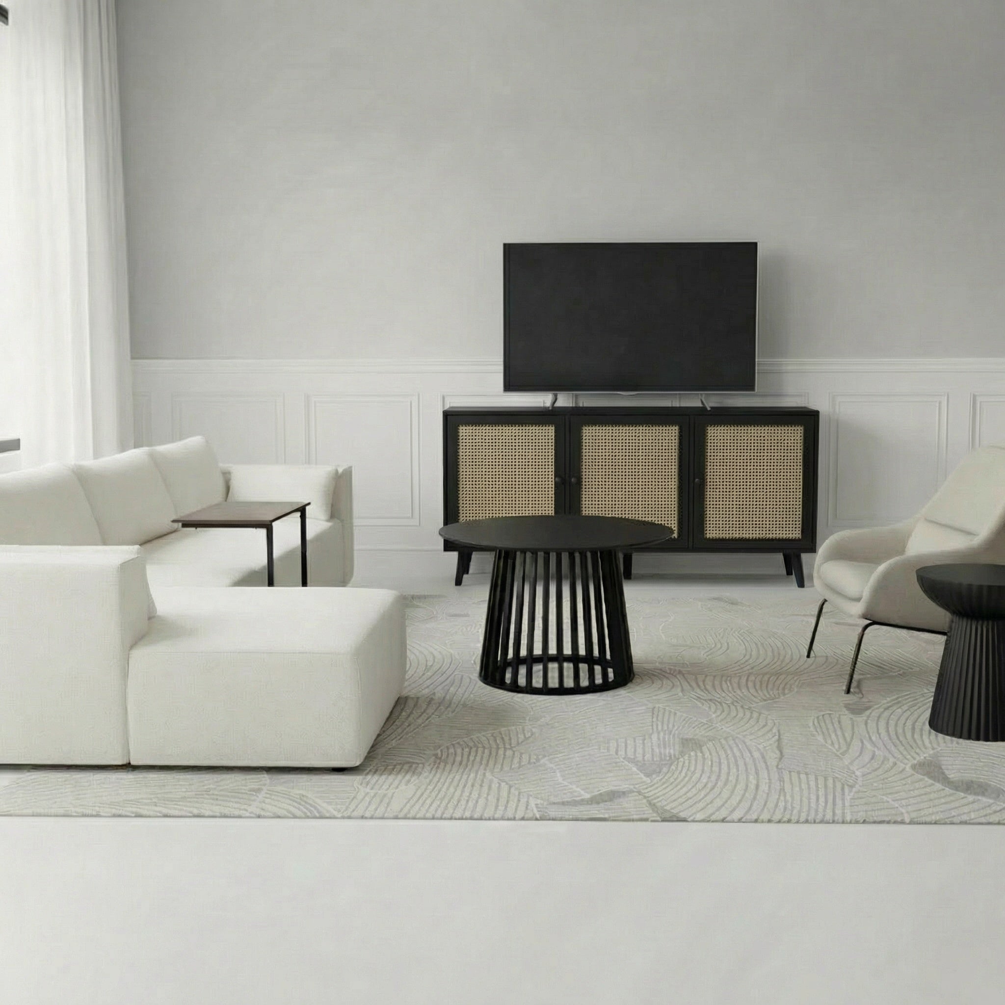 Hommeco Modern Console Cabinet with 3 Rattan Doors