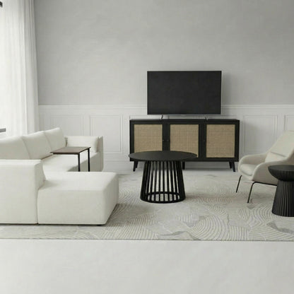 Hommeco Modern Console Cabinet with 3 Rattan Doors