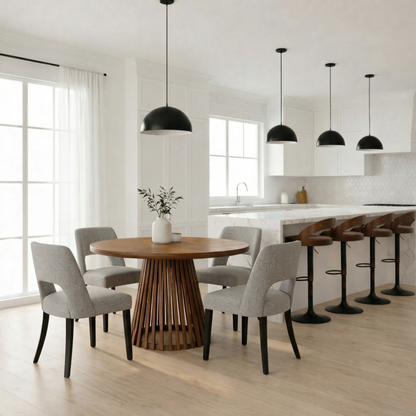 Hommeco Linen Dining Chair with Solid Wood Legs