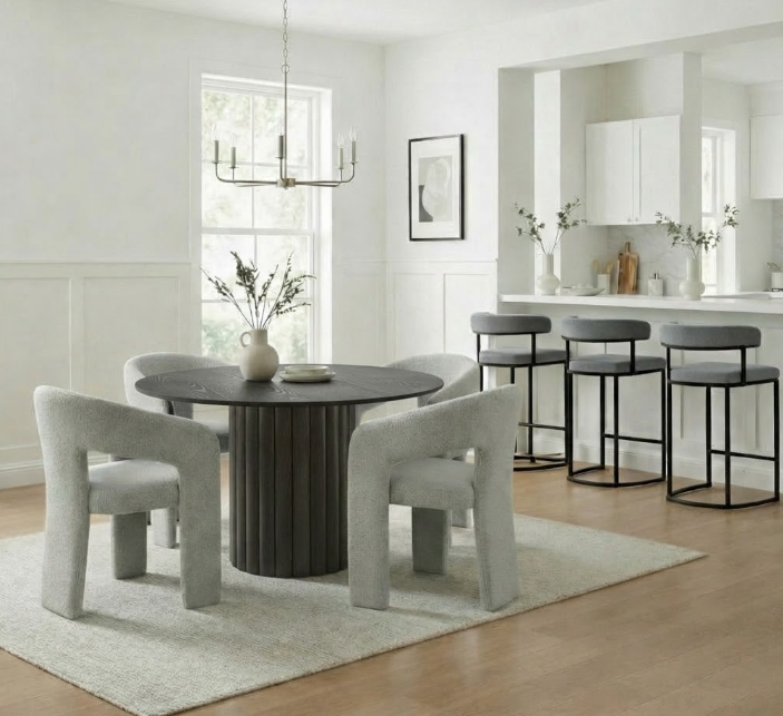 Hommeco Set of 4 Velvet Counter Stools (26") - Modern Barrel Back with Metal Frame