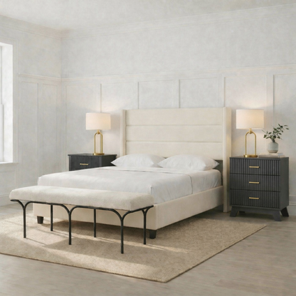 Hommeco 20'' Table Lamp with White Fabric Drum Shade Modern Table Light Fixture