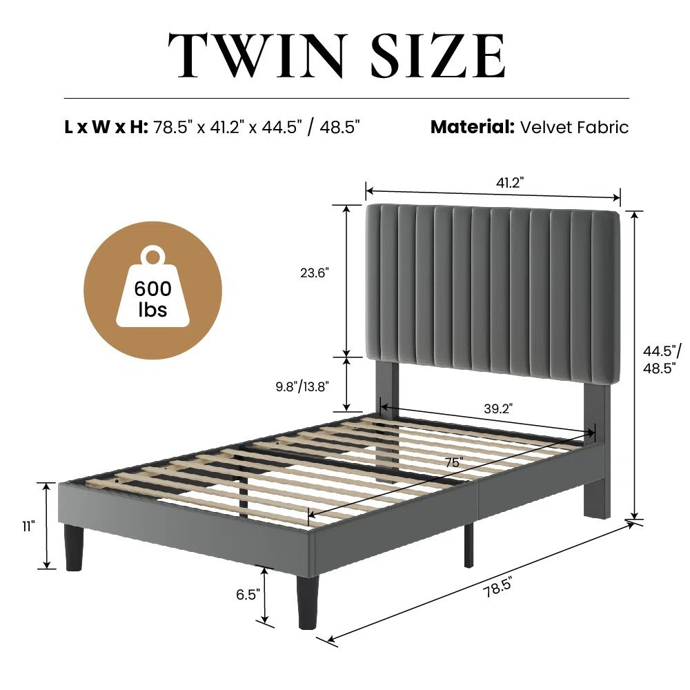 Hommeco Dunphy Upholstered Platform Bed with Adjustable Headboard