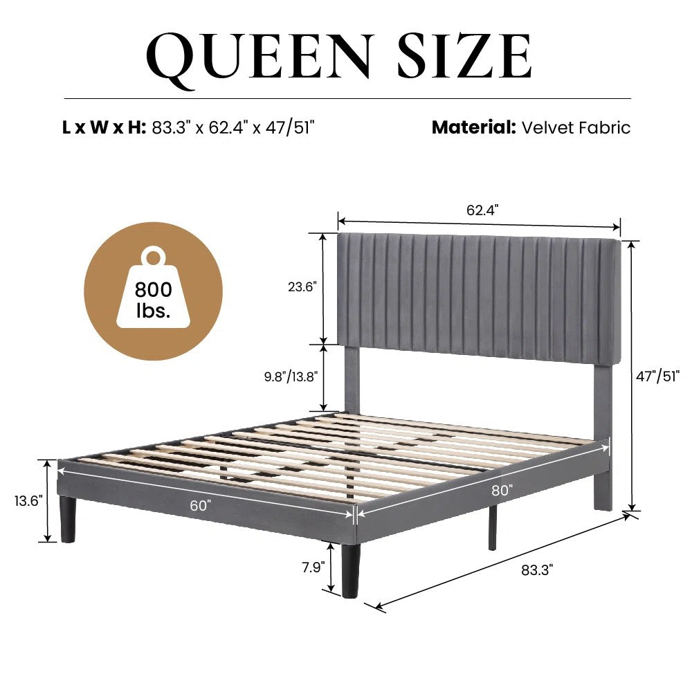 Hommeco Dunphy Upholstered Platform Bed with Adjustable Headboard