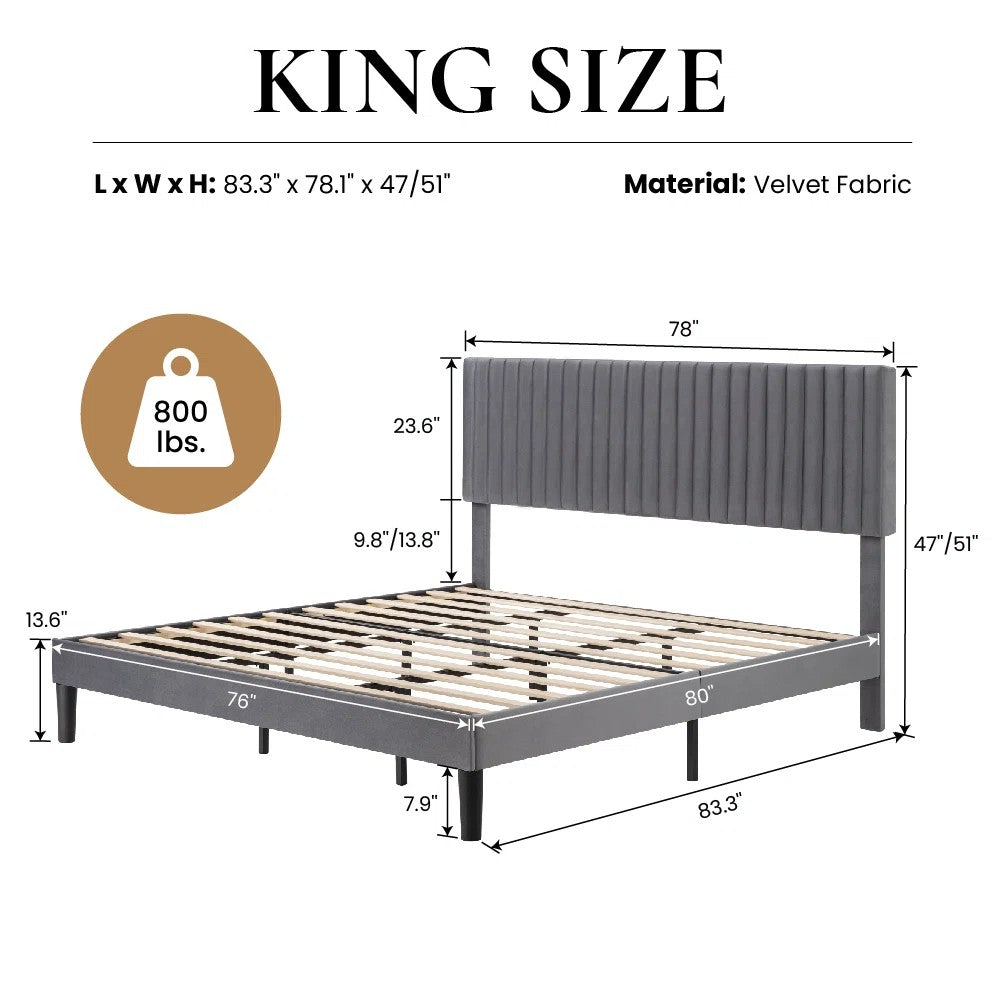 Hommeco Dunphy Upholstered Platform Bed with Adjustable Headboard