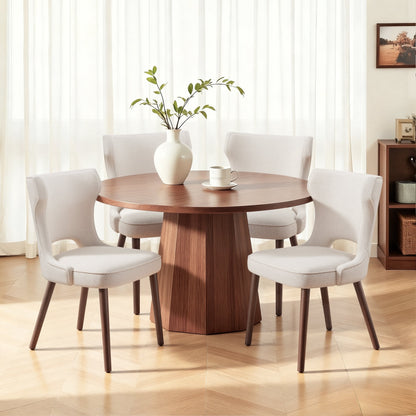Hommeco Modern Wingback Dining Chairs - Beige Fabric Upholstery & Solid Wood Legs ( Set of 4 )