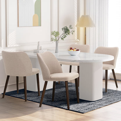 Set of 4 Camel Wingback Dining Chairs – Mid-Century Modern Fabric