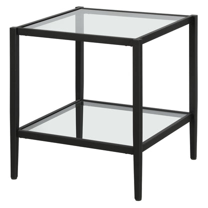 Hommeco Square Blackened Bronze Side Table - with Glass Shelf