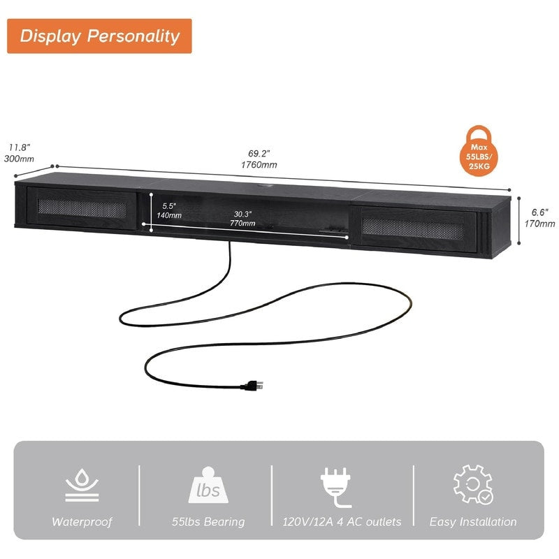 Sleek Floating TV Stand Shelf with Built-In Power Outlet for Modern Living Spaces