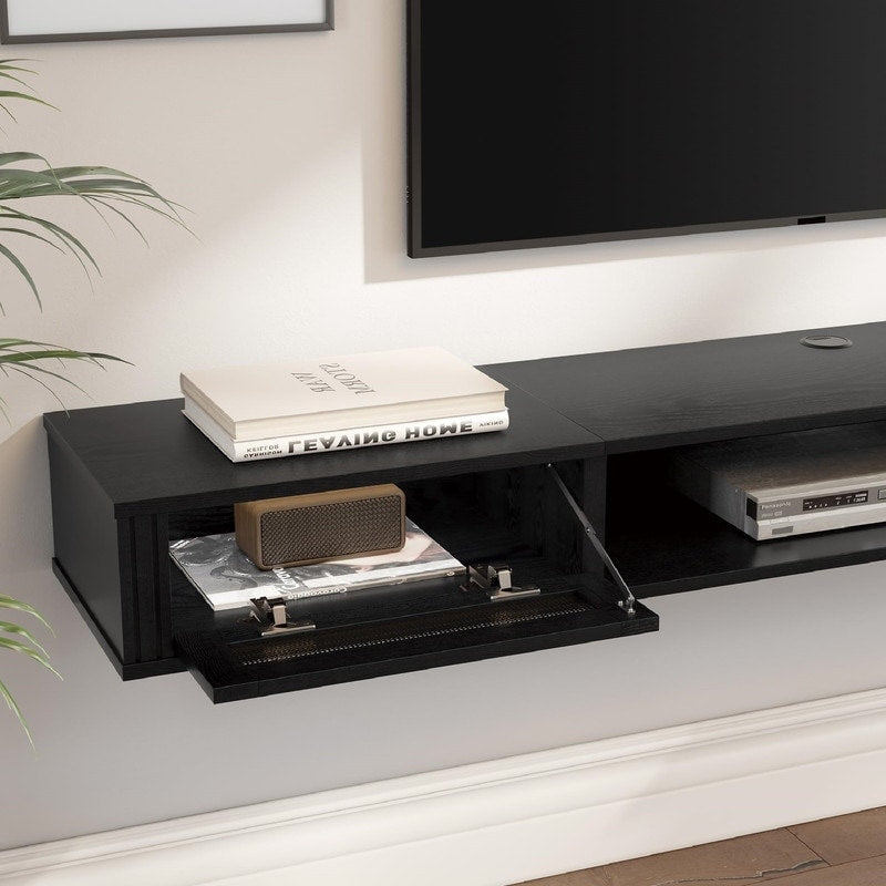 Sleek Floating TV Stand Shelf with Built-In Power Outlet for Modern Living Spaces