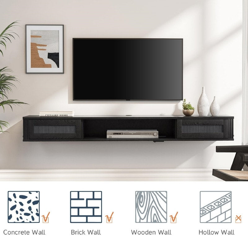 Sleek Floating TV Stand Shelf with Built-In Power Outlet for Modern Living Spaces
