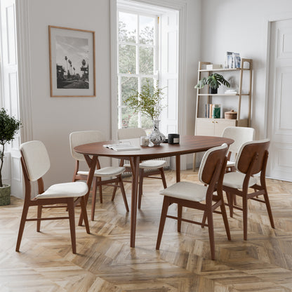 Mid-Century Modern Walnut 7-Piece Dining Table Set