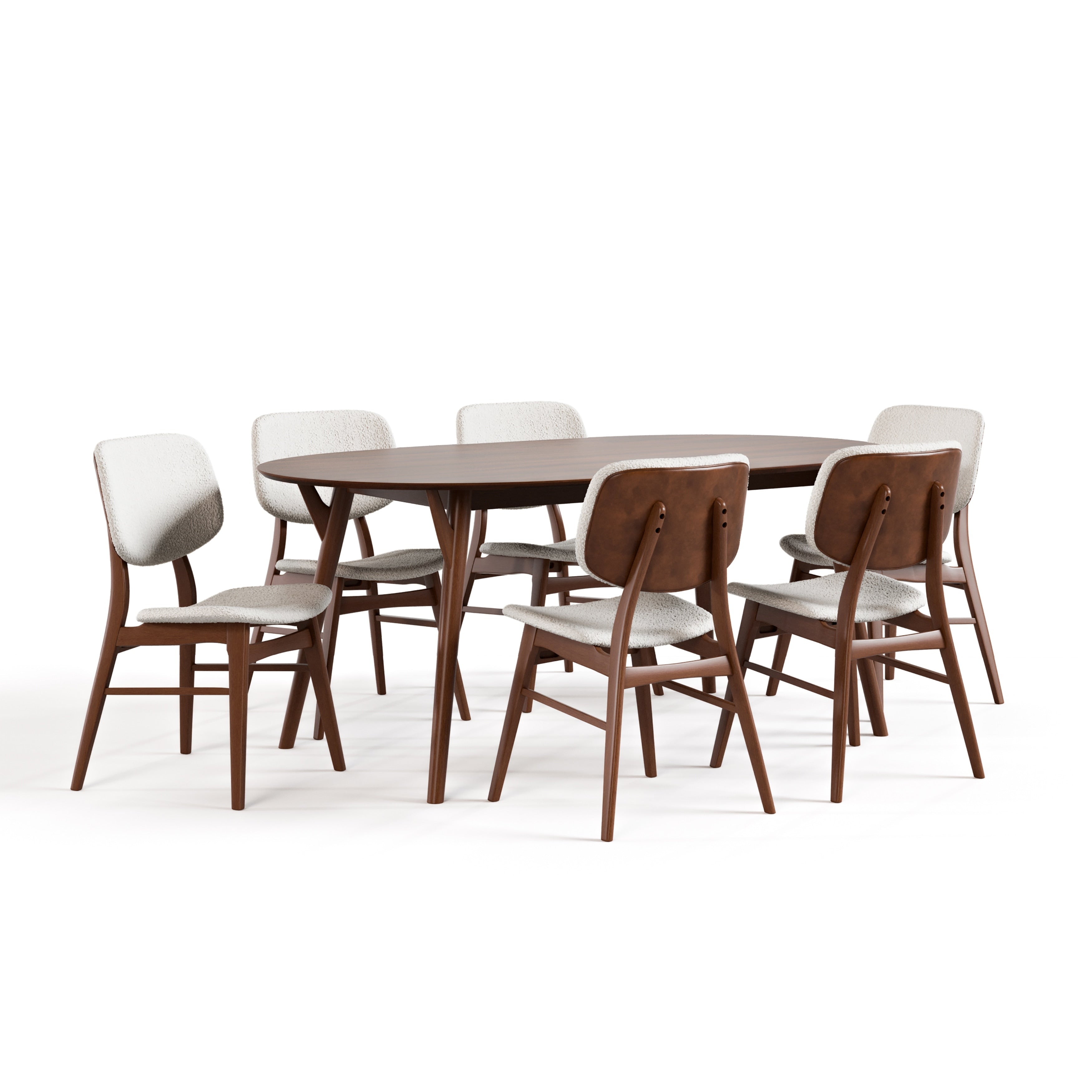 Mid-Century Modern Walnut 7-Piece Dining Table Set