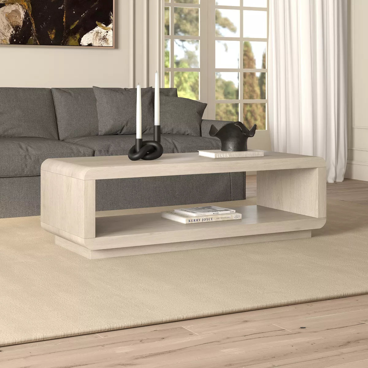 Hommeco Hudson & Canal Bolton 47" Wide Rectangular Coffee Table - Alder White
