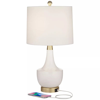 Nesbit White Ceramic & Gold Table Lamps (Set of 2) with USB Port