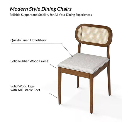 Modern Rattan Dining Chair with Solid Wood Legs (set of 2)