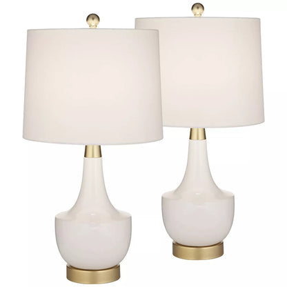 Nesbit White Ceramic & Gold Table Lamps (Set of 2) with USB Port