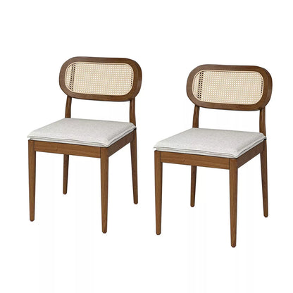 Modern Rattan Dining Chair with Solid Wood Legs (set of 2)