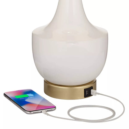 Nesbit White Ceramic & Gold Table Lamps (Set of 2) with USB Port
