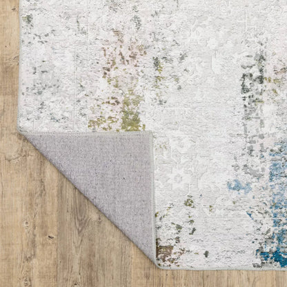 Washable Faded Oriental Indoor Area Rug Ivory/Blue