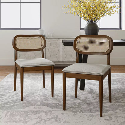 Modern Rattan Dining Chair with Solid Wood Legs (set of 2)