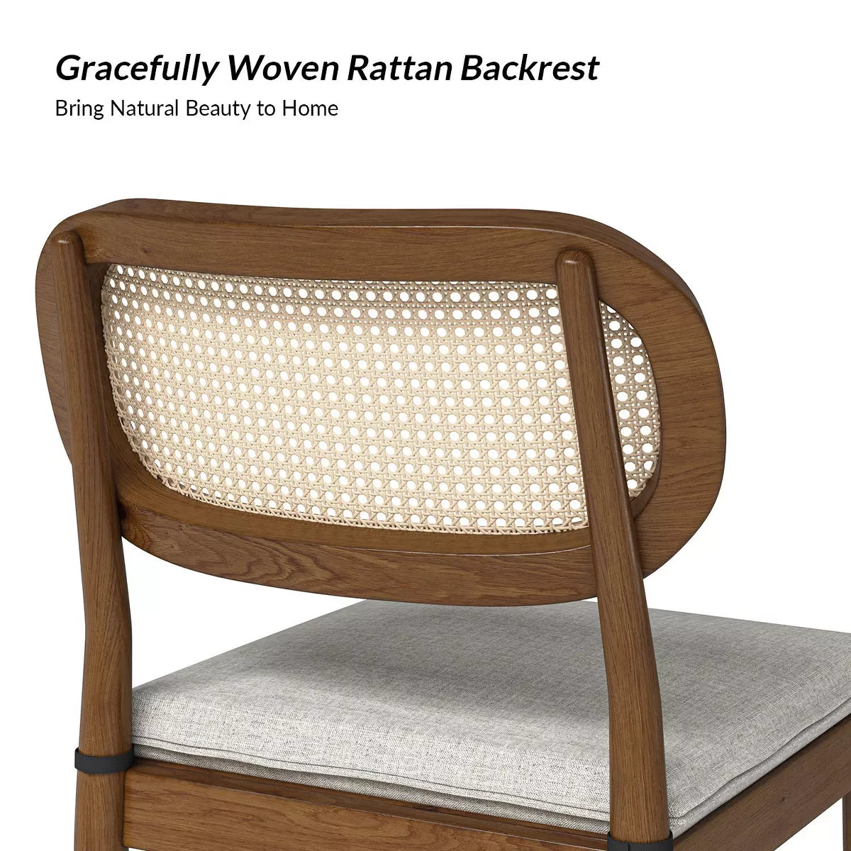 Modern Rattan Dining Chair with Solid Wood Legs (set of 2)