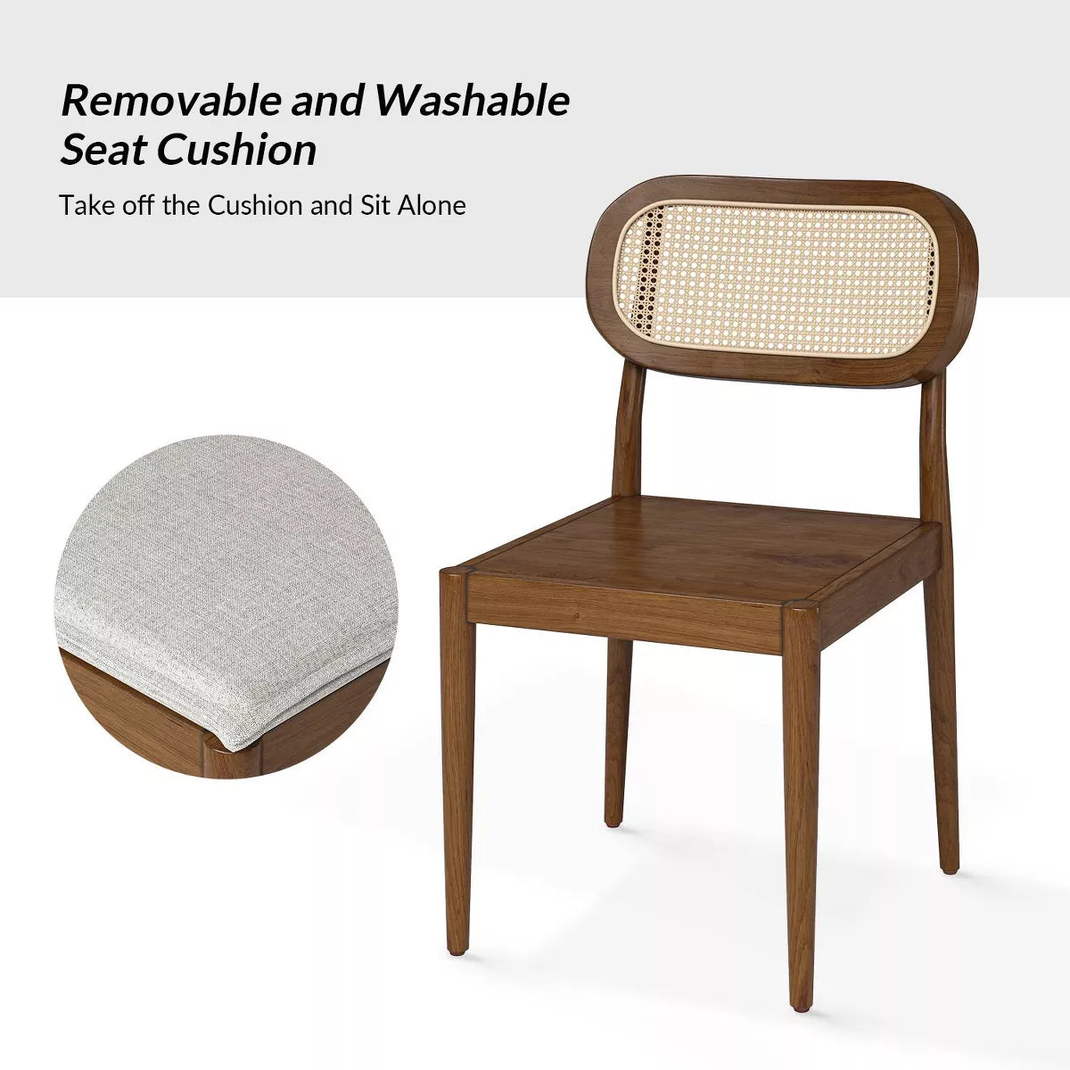 Modern Rattan Dining Chair with Solid Wood Legs (set of 2)