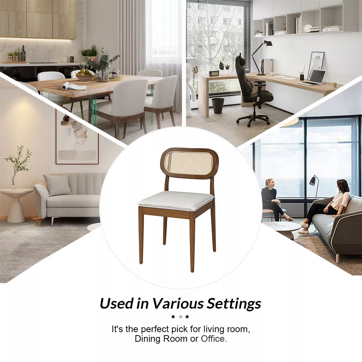 Modern Rattan Dining Chair with Solid Wood Legs (set of 2)