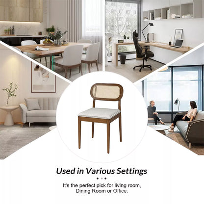 Modern Rattan Dining Chair with Solid Wood Legs (set of 2)