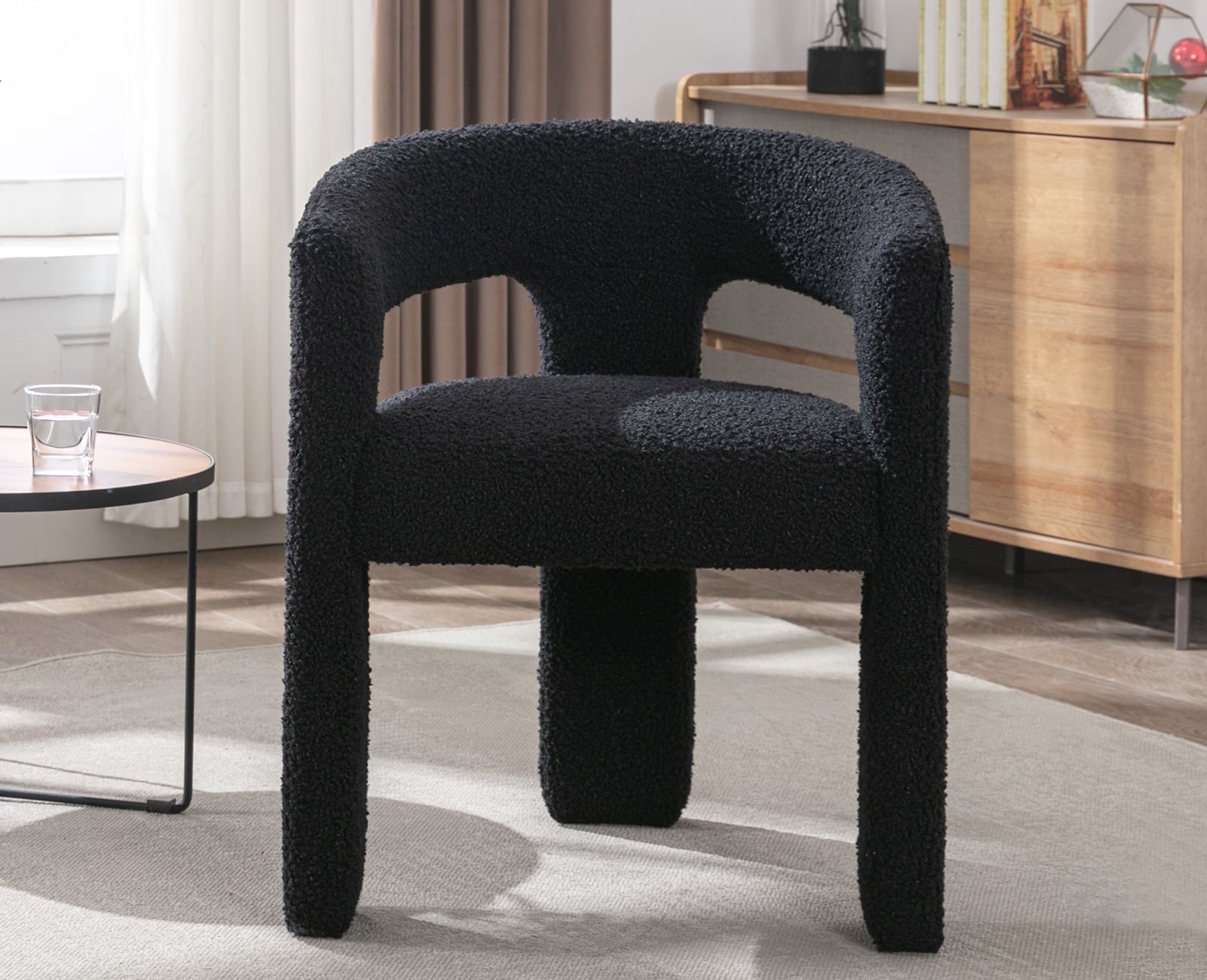 Modern Faux Fur Upholstered Armrests and Back for Living Room Chair, Black