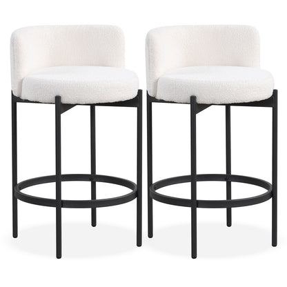 Hommeco Boucle Counter Stools - Curved Backrest & Metal Frame (Set of 2)