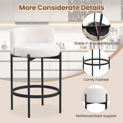 Hommeco Boucle Counter Stools - Curved Backrest & Metal Frame (Set of 2)