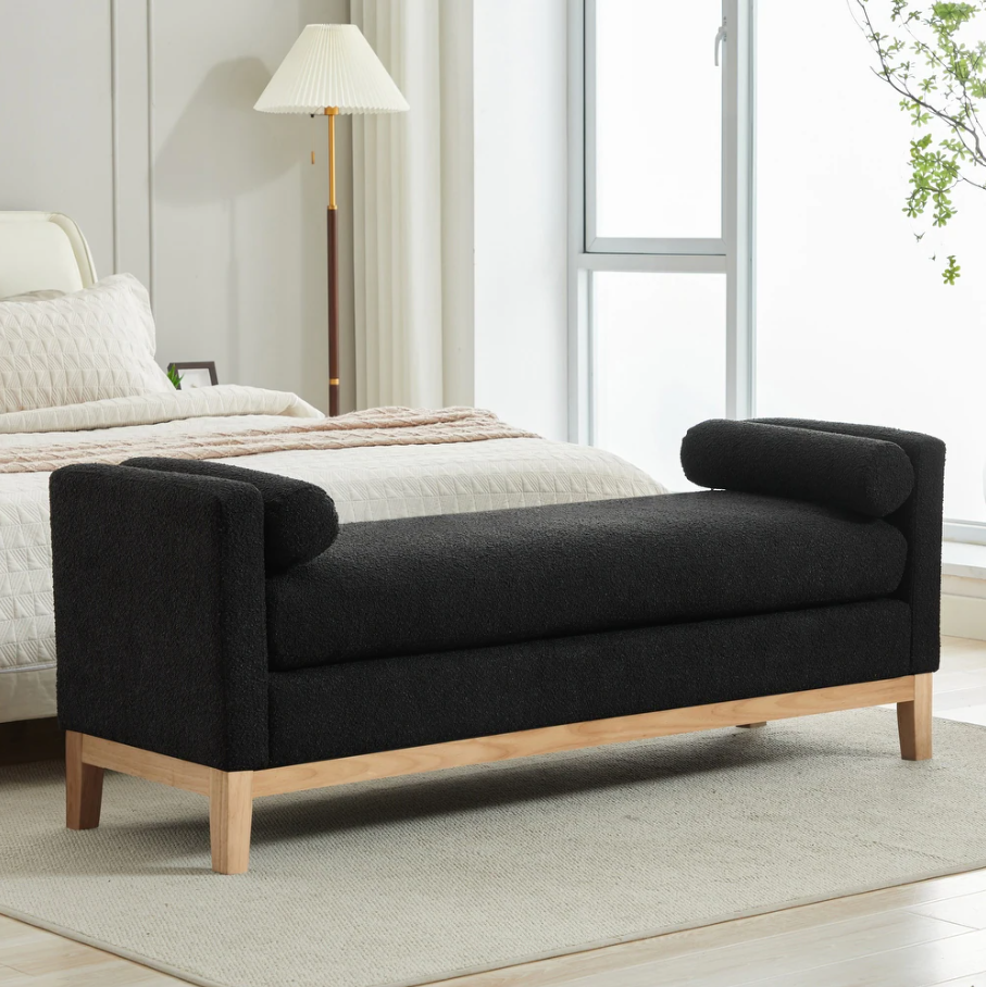 Hommeco Bedroom Bench with Solid Wood Legs & Pillows