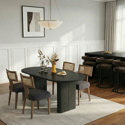 Hommeco Modern Dining Chairs Mid-Century Farmhouse Linen Upholstered Kitchen Chairs Solid Wood Set of 2