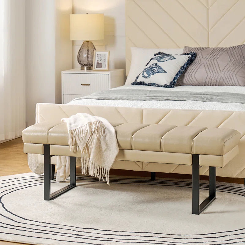 Vegan Leather Waterproof Channel Tufted Bench with Mental Legs by 52.5''W