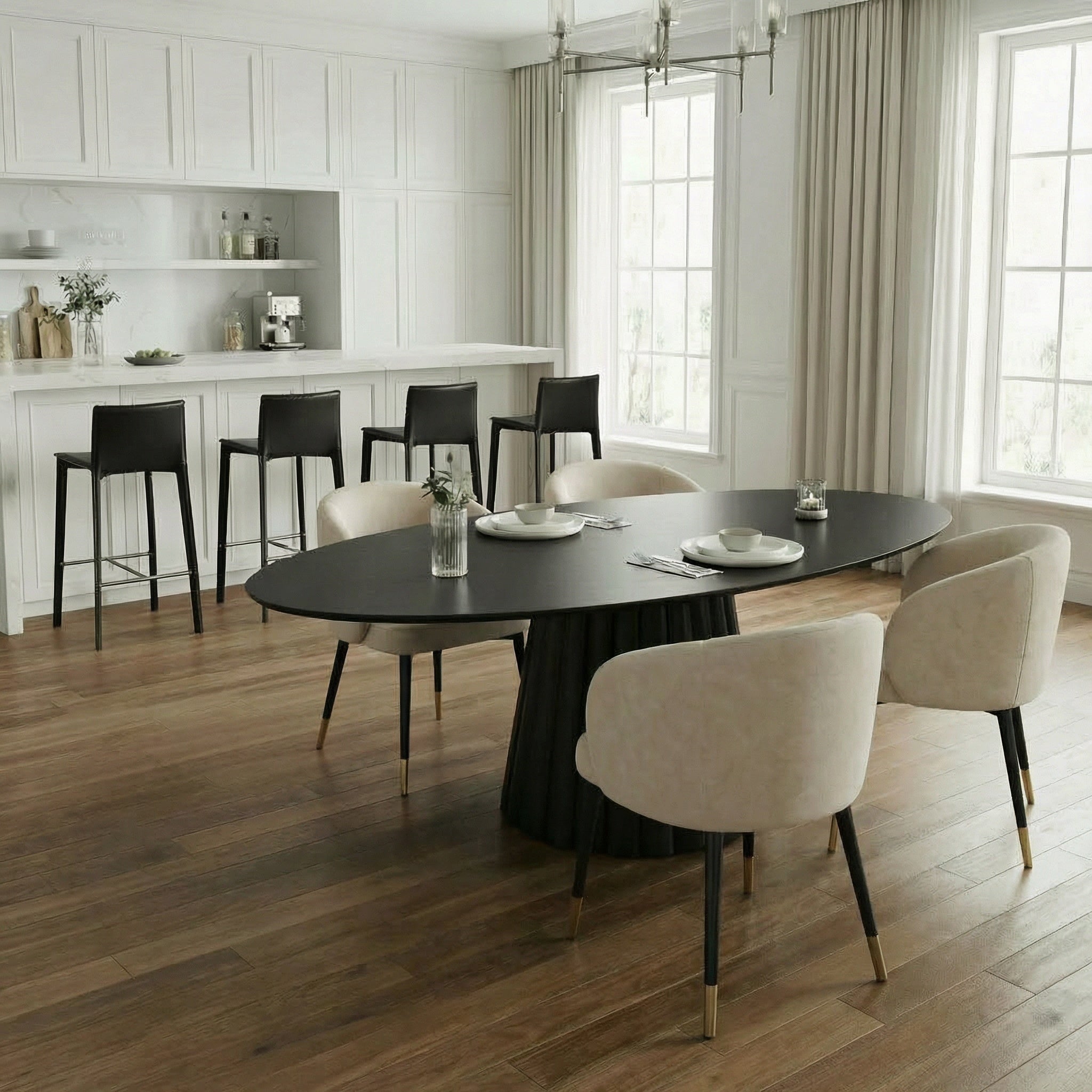 Hommeco Rustic Velvet Upholstered Dining Chair