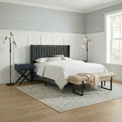 Hommeco Upholstered Bed Frame with Wing Side