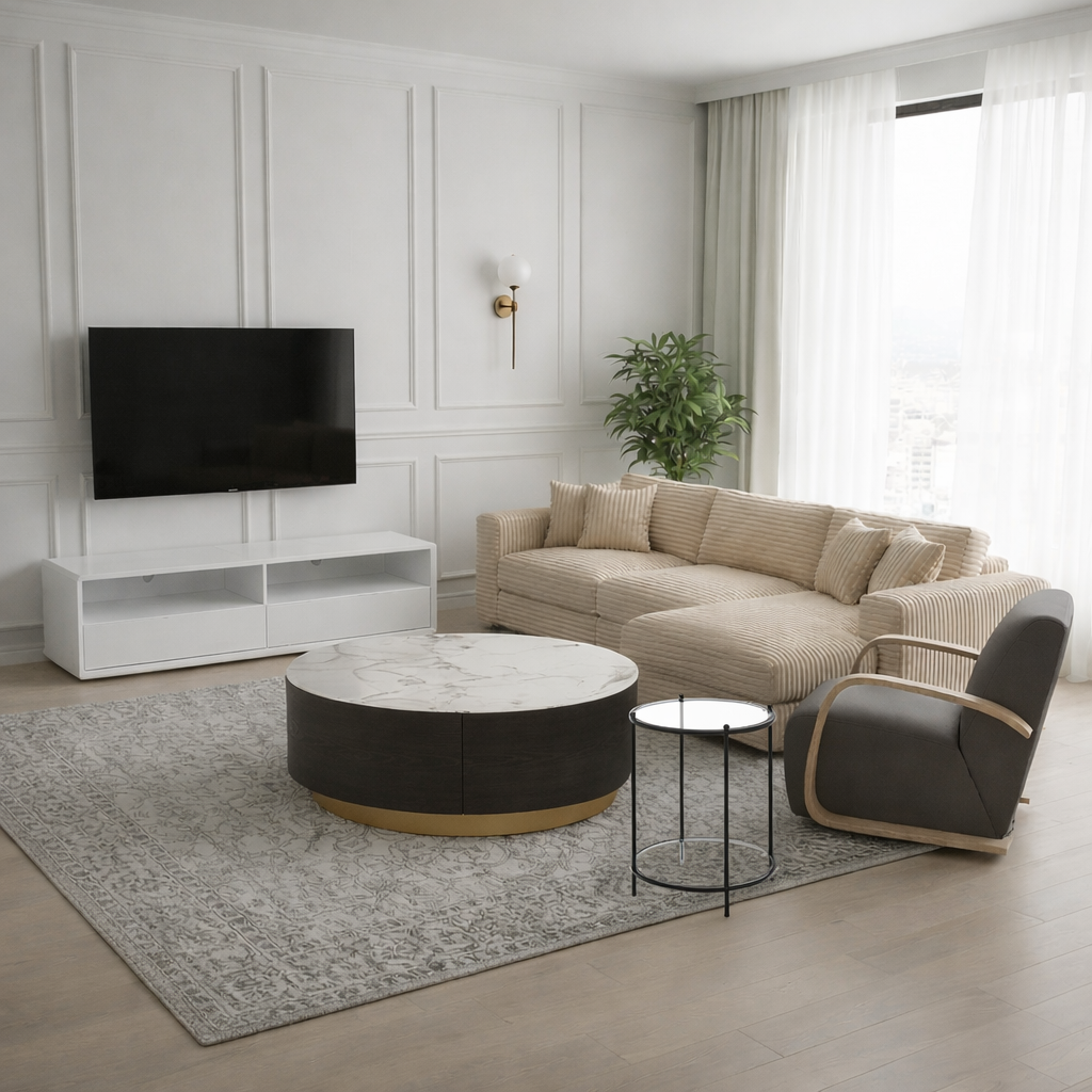 Hommeco Round Glass End Table with Metal Shelf