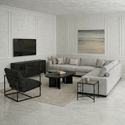 Hommeco 6-Piece Textured Microfiber Modular Sectional Sofa in Beige with Chaise 135 In