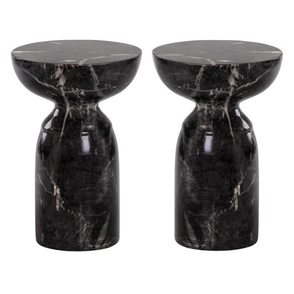 13.5" Modern Concrete End Table in Black - Set of 2