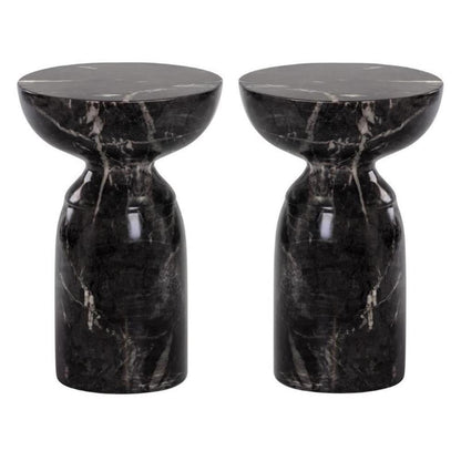 13.5" Modern Concrete End Table in Black - Set of 2