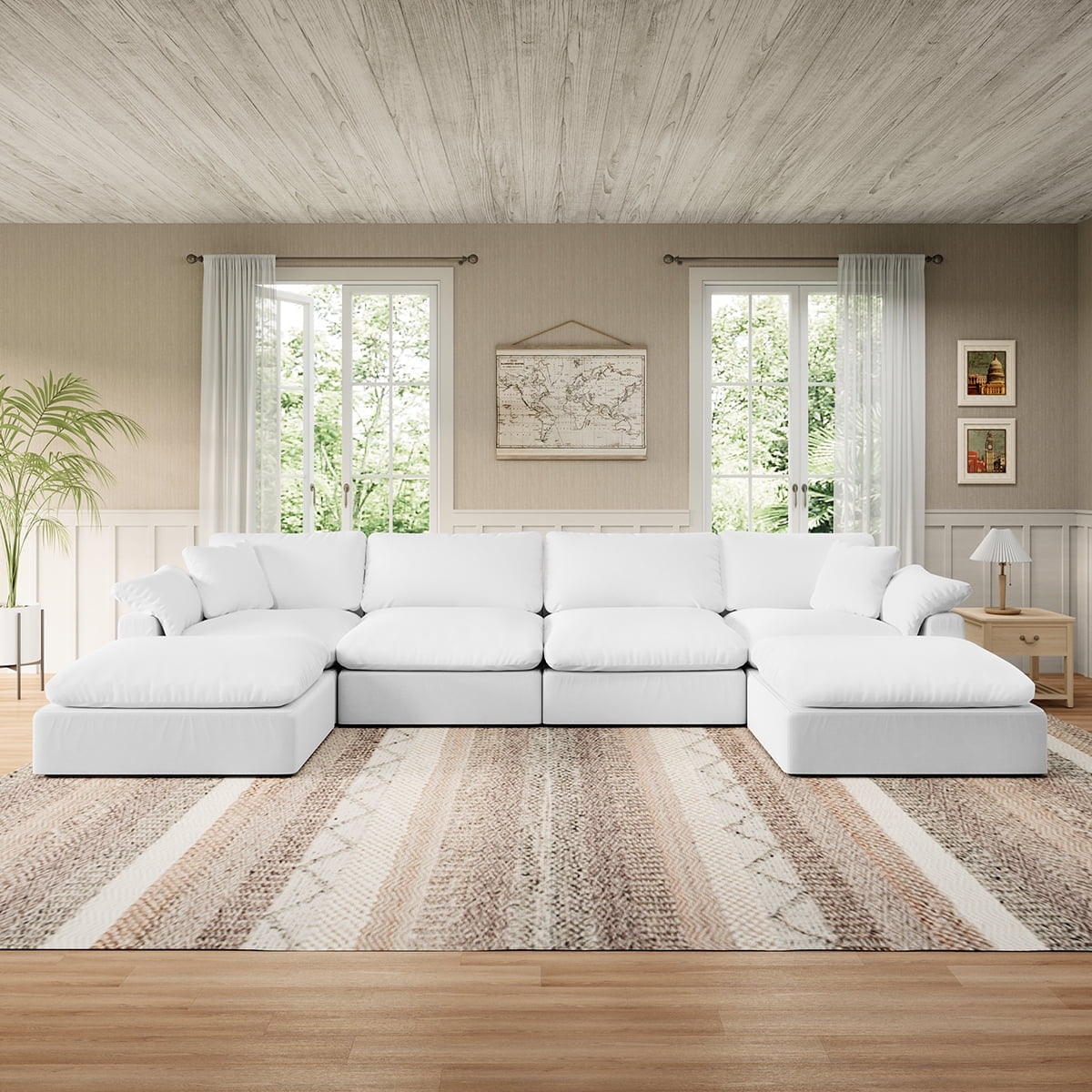 Modern White Convertible Sectional Couch | Deep Seat Modular Sofa