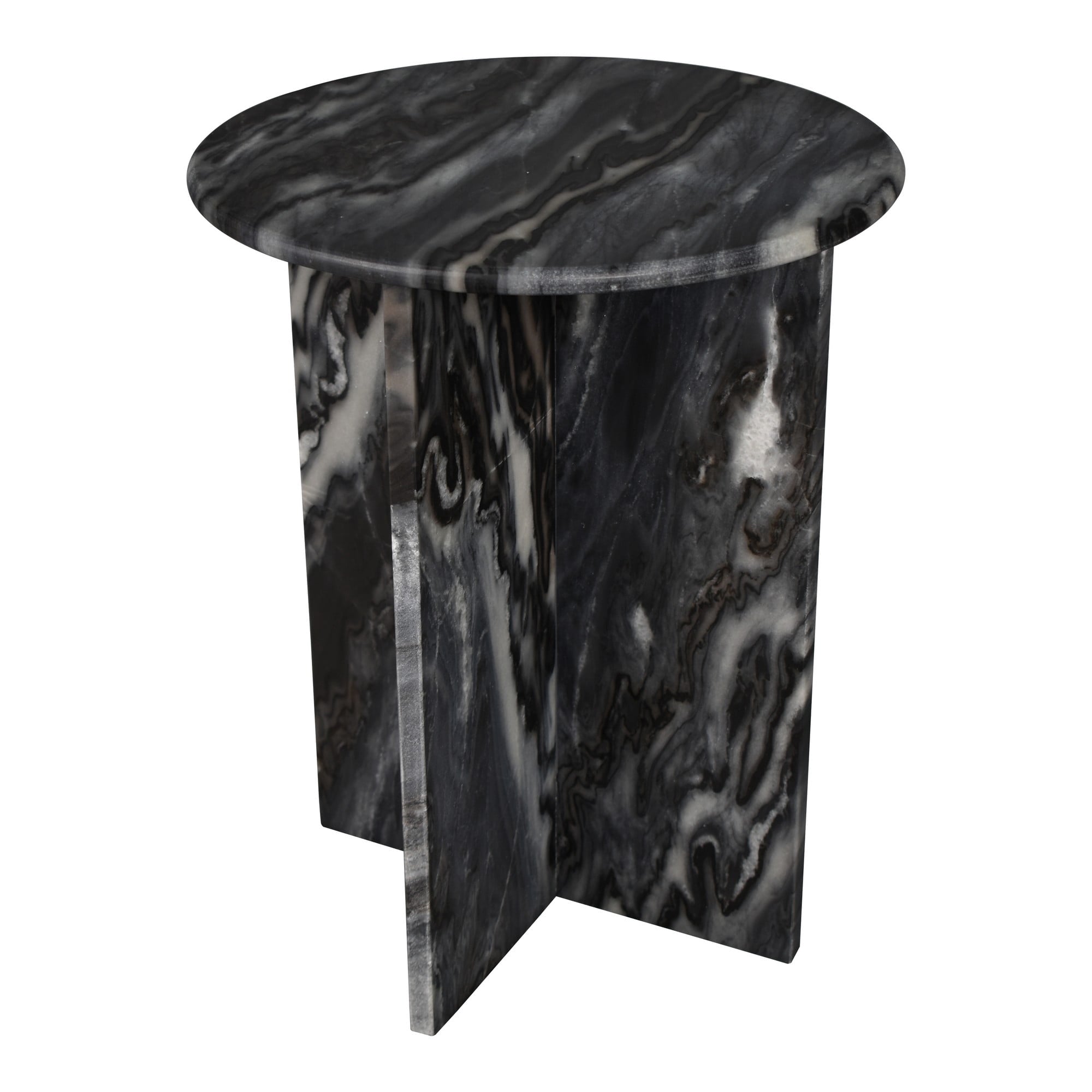 Hommeco 17.75" Contemporary Natural Marble X-Shaped End Table - Handmade Black & Gray
