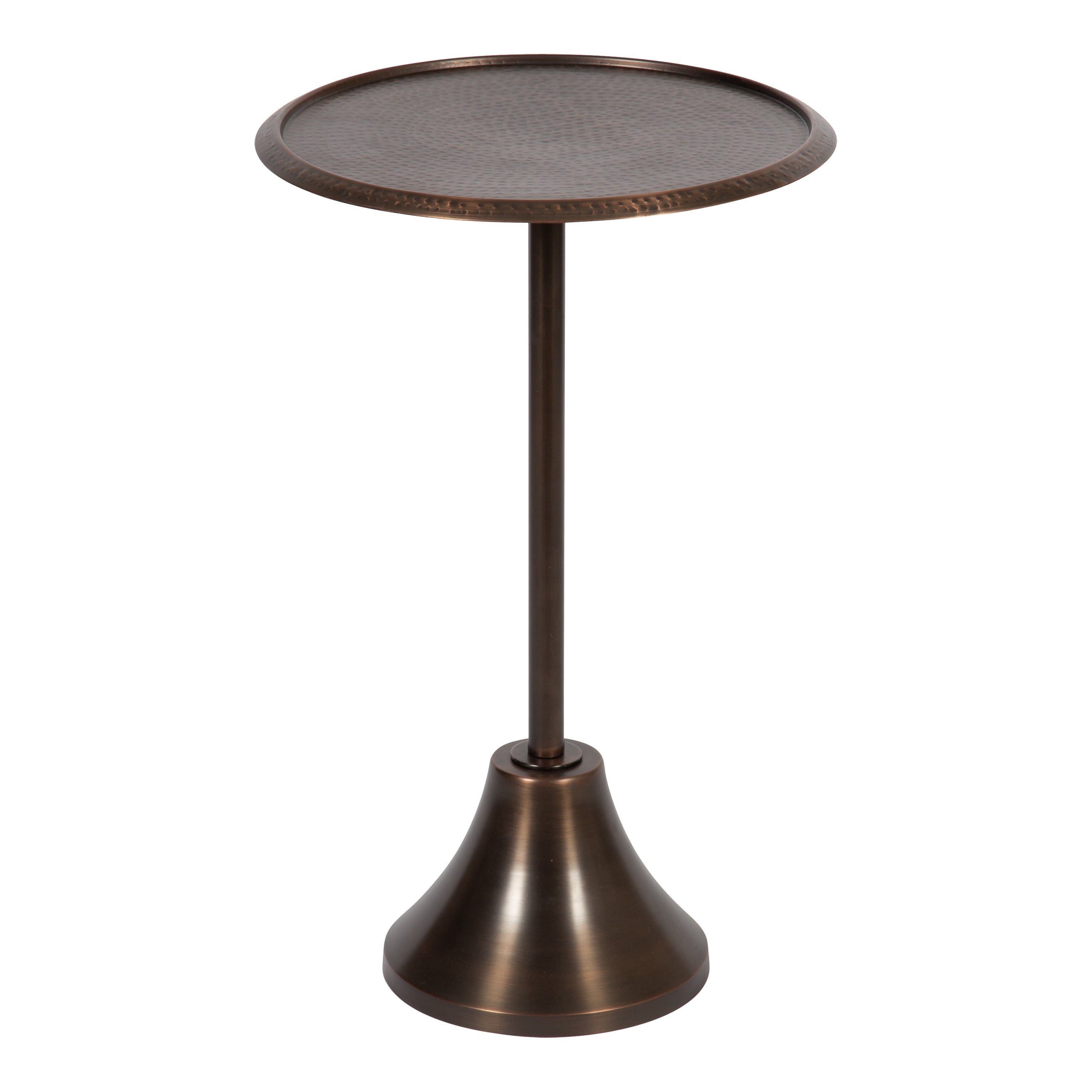 Modern Bronze Pedestal Side Table - 24" Hammered Metal End Table