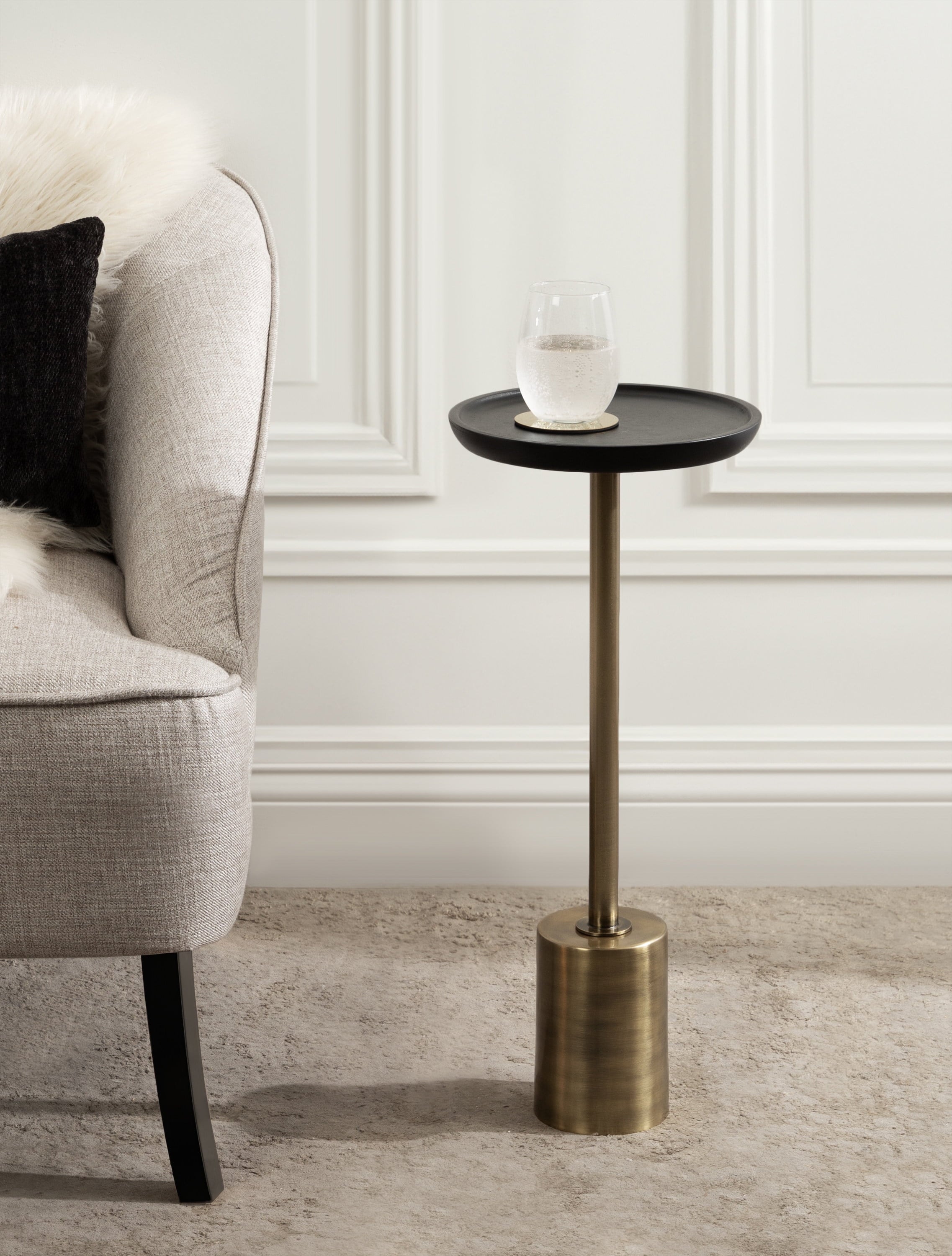 Round Wood and Metal Drink Table