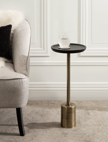 Round Wood and Metal Drink Table